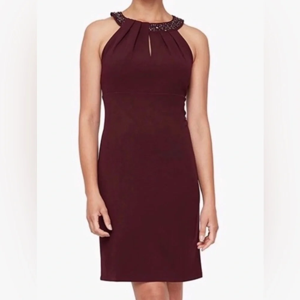 SLNY size 12 beaded halter neck sheath dress - Picture 1 of 16
